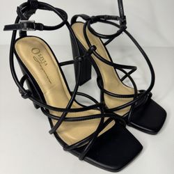 Strappy Black Block Heel Sandals Size 8