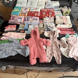 Baby Clothing & Diaper Bundle W/ Baby Accessories & Toys 