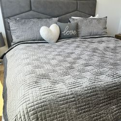 Gray Suede King Size Bed