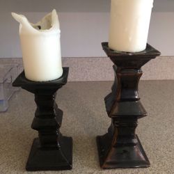 Pair If Dark Pillar Candle Holders with Candles