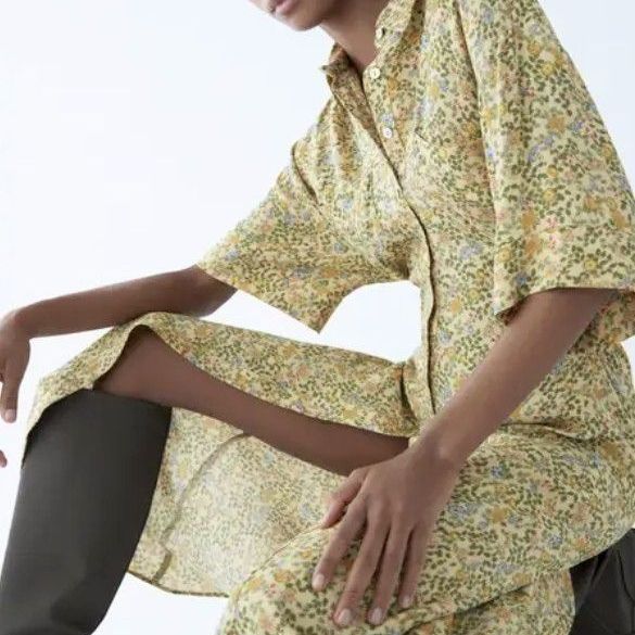 zara floral midi shirt dress ZARA WOMAN SS22 FLORAL PRINT SHIRT MIDI DRESS SIZE XS BLUE/WHITE_REF. 2492/057