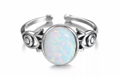 Round Opal 925 Sterling Silver Adjustable Ring