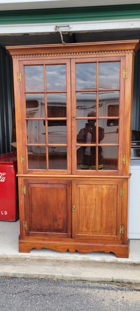 Rustic Solid Wood Glass Door Corner Hutch