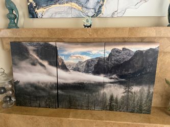 Forest Yosemite Valley mountain Landscape 3-Piece Canvas Wall Art Set (36" x 24")