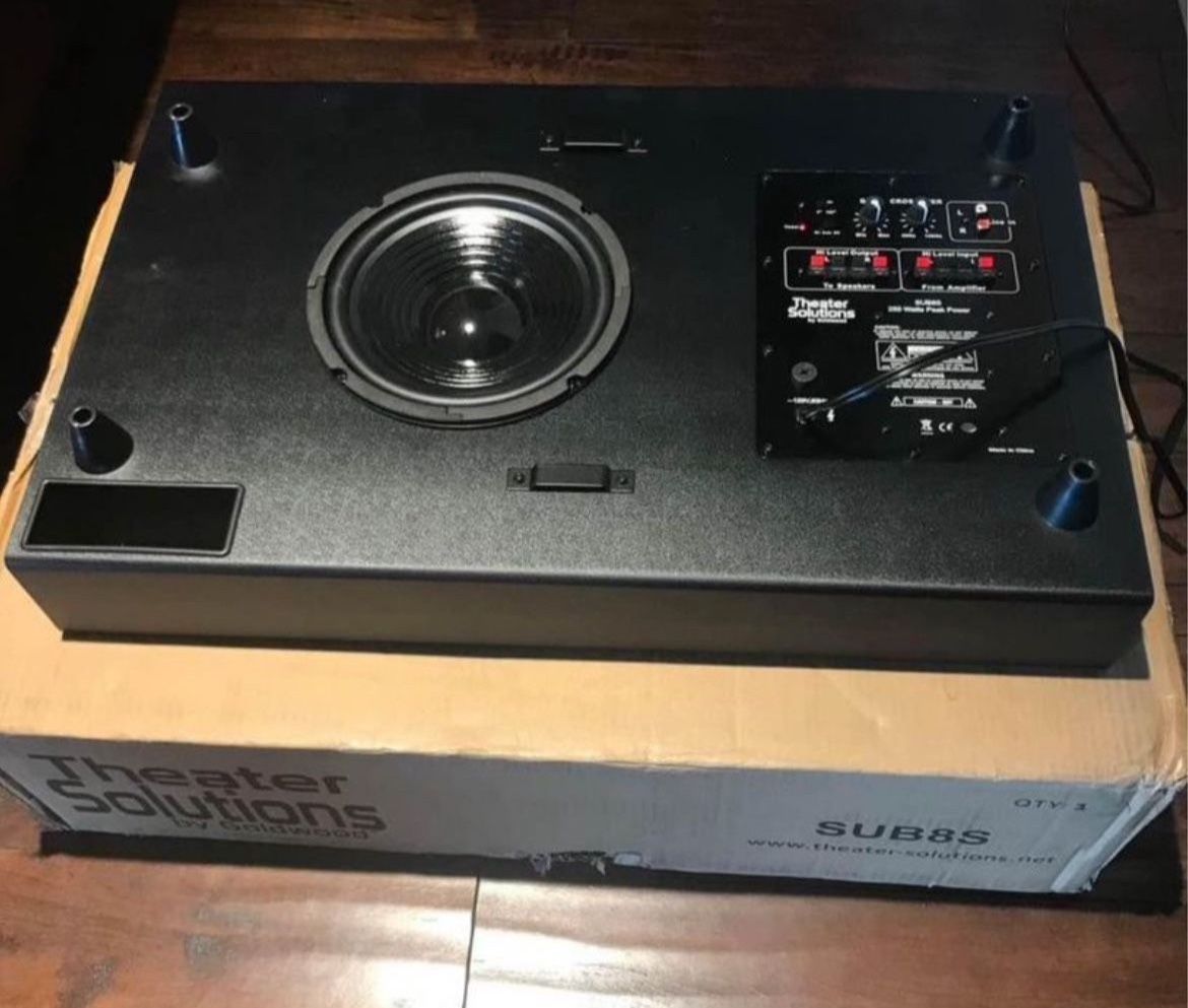 Theater Solutions SUB8S 250 Watt Surround Sound HD Home Theater Slim Powered Active Subwoofer (Black) Condition: New Description: Elevate your home au