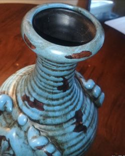 Turquoise w/brown vase . Ceramic 15"tall x 7"wide. Perfect condition