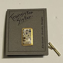 Nice rare brand new gold electric component transistor sister tie pin
