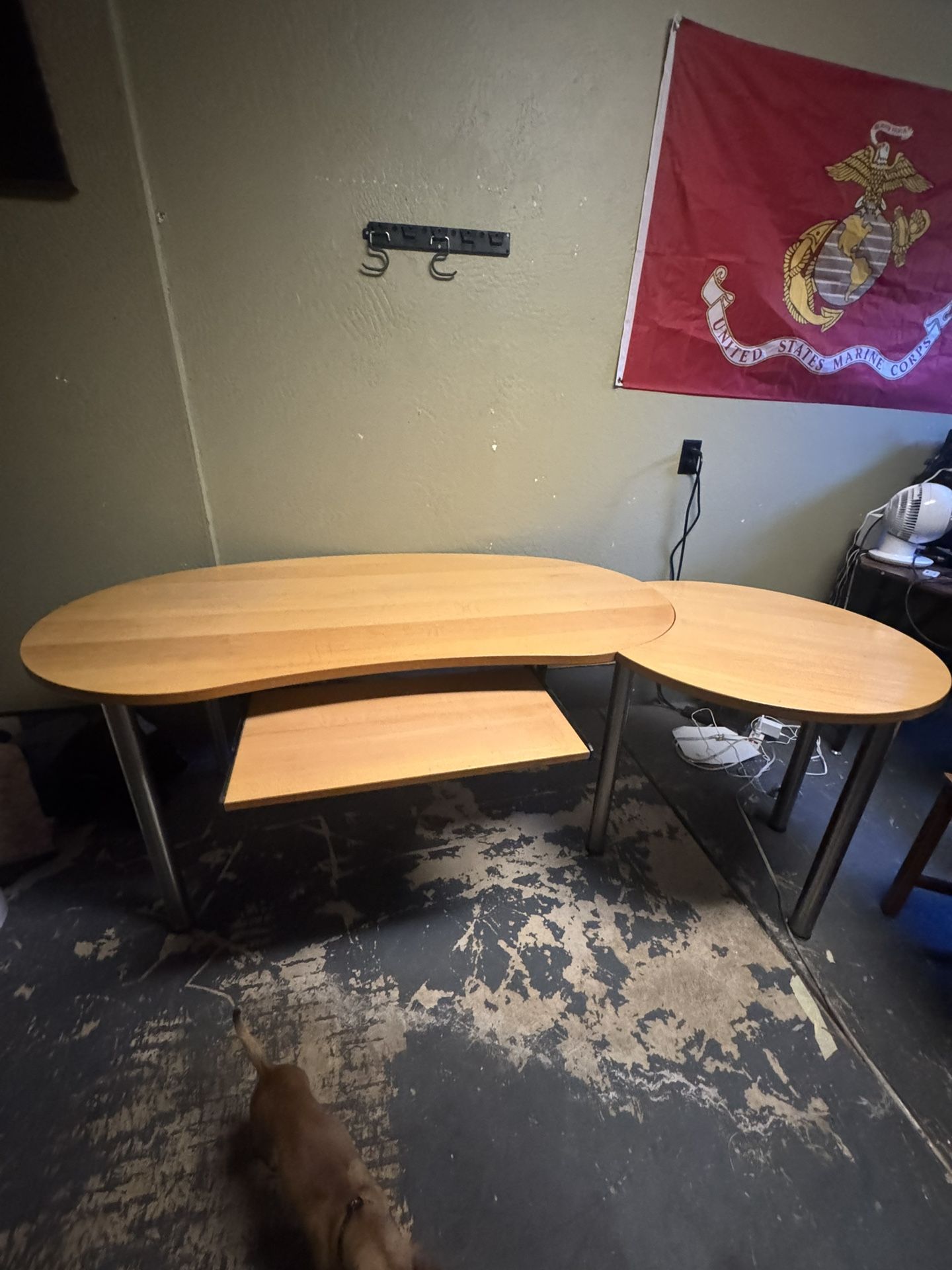 Wooden desk with steel legs