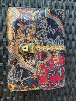Patricia Nash Floral Paisley Leather Organizer Clutch Bag Multicolor No Strap