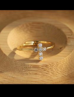 Gold-Tone Cross Ring with CZ Stones