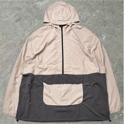 Men’s (Pink/Grey) No Boundaries Anorak Light Weight Quarter Zip Hooded Windbreaker