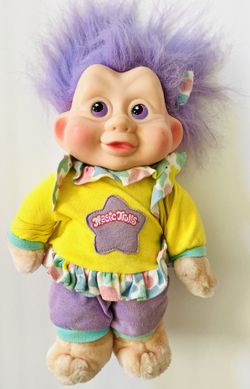Magic Trolls By Applause 1991 Toys Purple Hair Stuffed Body Vinyl Face