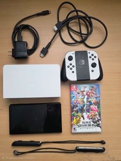 Nintendo Switch OLED -White - Good Condition w/ Super Smash Bros And Accessories