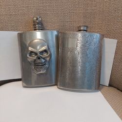 2 Antique vintage SHEFFIELD ENGLISH PEWTER 6oz FLASK Made in England