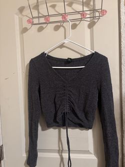 black long sleeve  cropped top with tie detail Size M #goth #alternative