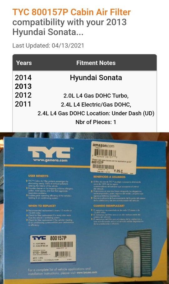 TYC 800157P Cabin Air Filter. NIB