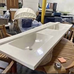 AS IS Has Stain 61" x 22" Double Sink Bathroom Vanity Top w/ Integrated Backsplash Undermount Cerami