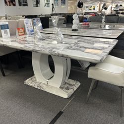 White/gray Marble Dining Table For Sale (furniture Assembly) Brand New & In Box 40% Off