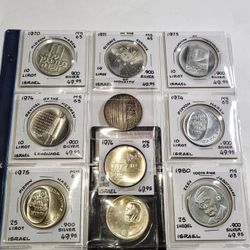 7.55 Oz Silver, Ten 1970 To 1980 Isreal Proof Coins