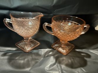 Vintage Pink Depression Glass Miss America Open Sugar & Creamer