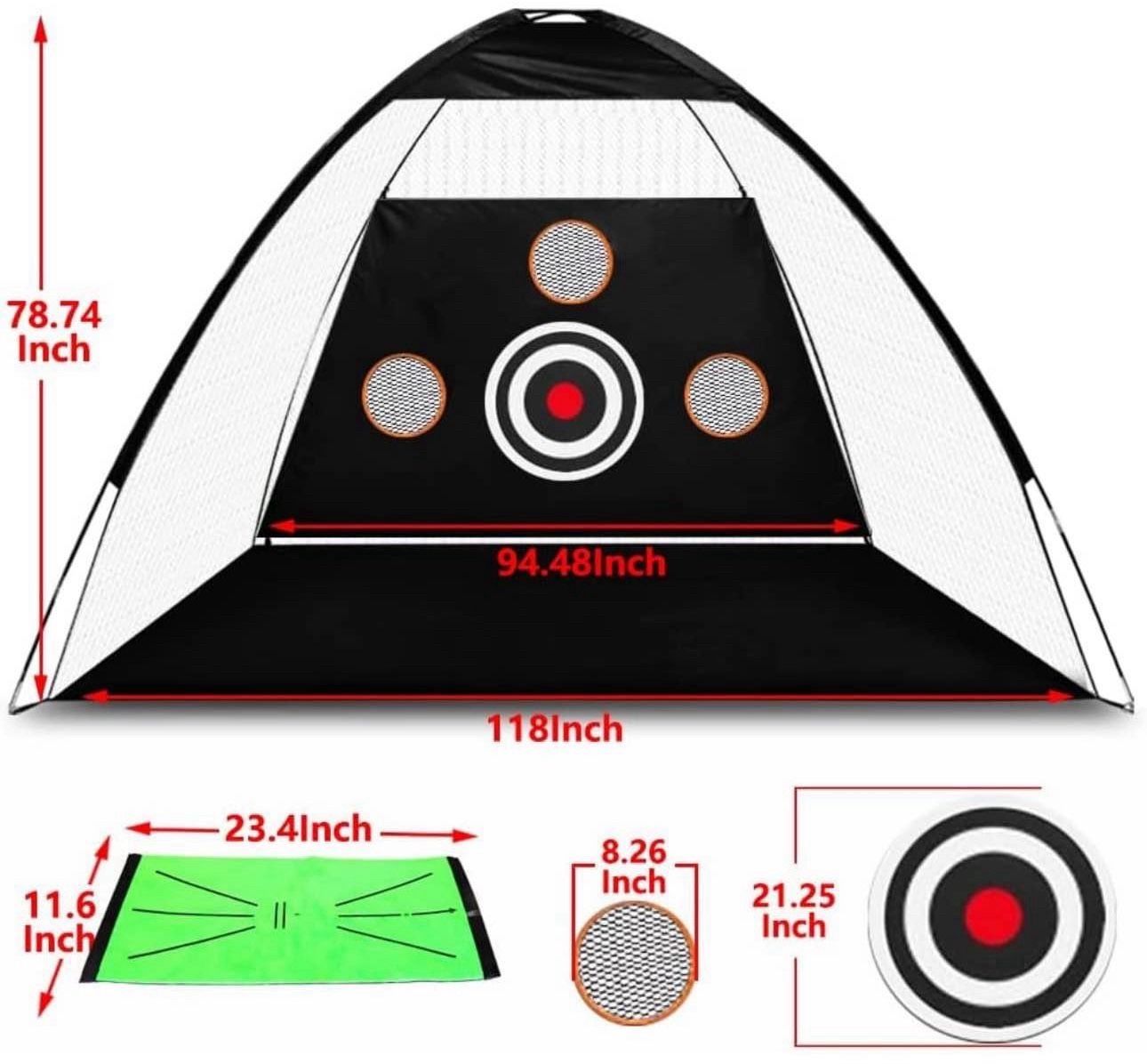 Complete Golf Practice Net – 10x7ft Portable Net with Targets for Indoor and Outdoor Golf Training,1 Golf Club, 1Golf Matn, 8 Balls and Tees. Brand n