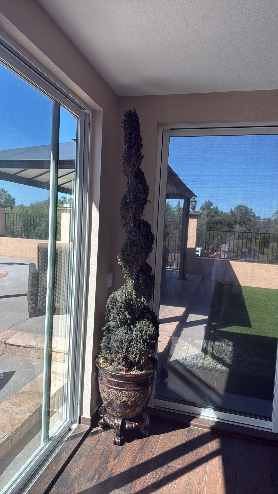 2 Large Tall Topiaries With Bowls Stands