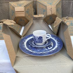 Classic Vintage Churchill Blue Willow 3 Piece Set In Original Package( 6 Sets )