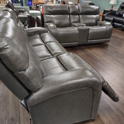 New Top Grain Real Leather Sofa And Loveseat With Power Recliners