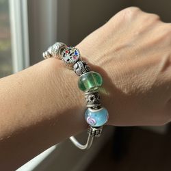 Vintage Glass Bead Charm Bracelet