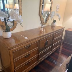 Ornate Asian-Style Vintage Oak Dresser / TV Armoire – Excellent Condition