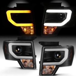 Ford F-150 Switchback LED Tube Turn Signal DRL [Halogen Type] Projector Headlights Pair Left+Right