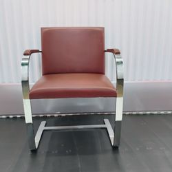 Knoll Mies Van Der Rohe Brno Flat Bar Chair Maroon Leather Made In Italy- Still Available 