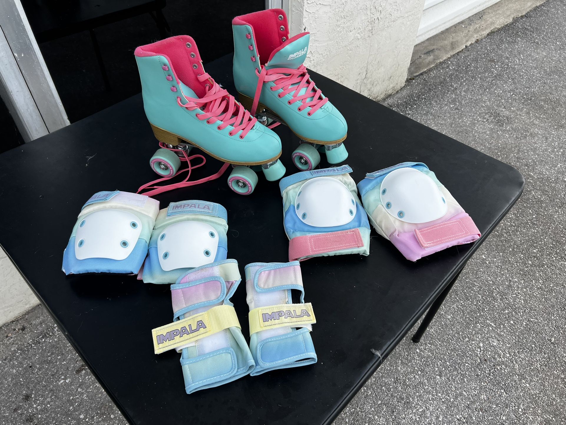 Impala Quad Sidewalk Skates Green Pink Roller Skates Women's Size 11 with pads