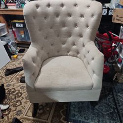 Tufted Push-Back Linen Style Accent Arm Chair
