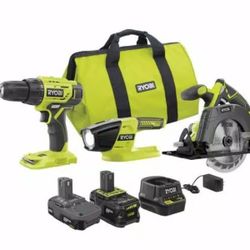 RYOBI PCK101KN 18-Volt ONE+ Lithium-ion Cordless 3-Tool Combo Kit with (1) 4.0 Ah Battery, (1) 1.5 Ah Battery, Charger, and Bag
