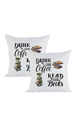 Throw Pillow Case,Abstract Painting Cushion Cushion,Decorative Square Cuhshion Covers,Creativity Pillowcase 18" x 18" 45cm x 45cm (Drink Good Coffee,