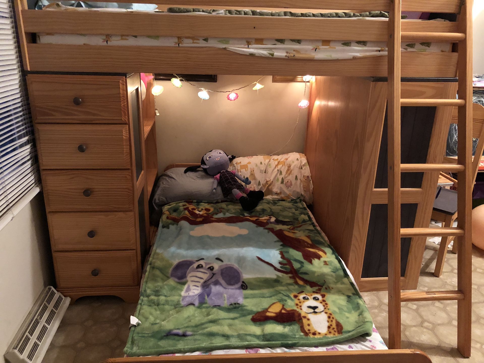 Twin-sized Bunk Beds With Desk and Chair
