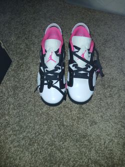 Jordans Pink White And Black Shoes
