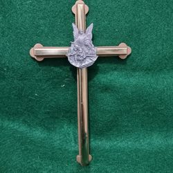 Brass & Pewter Wall Cross 6" Guardian Angel Stations of Cross Roman Numerals