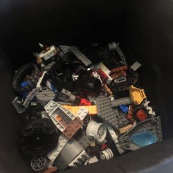 Box of Old Used Legos And Minifigures