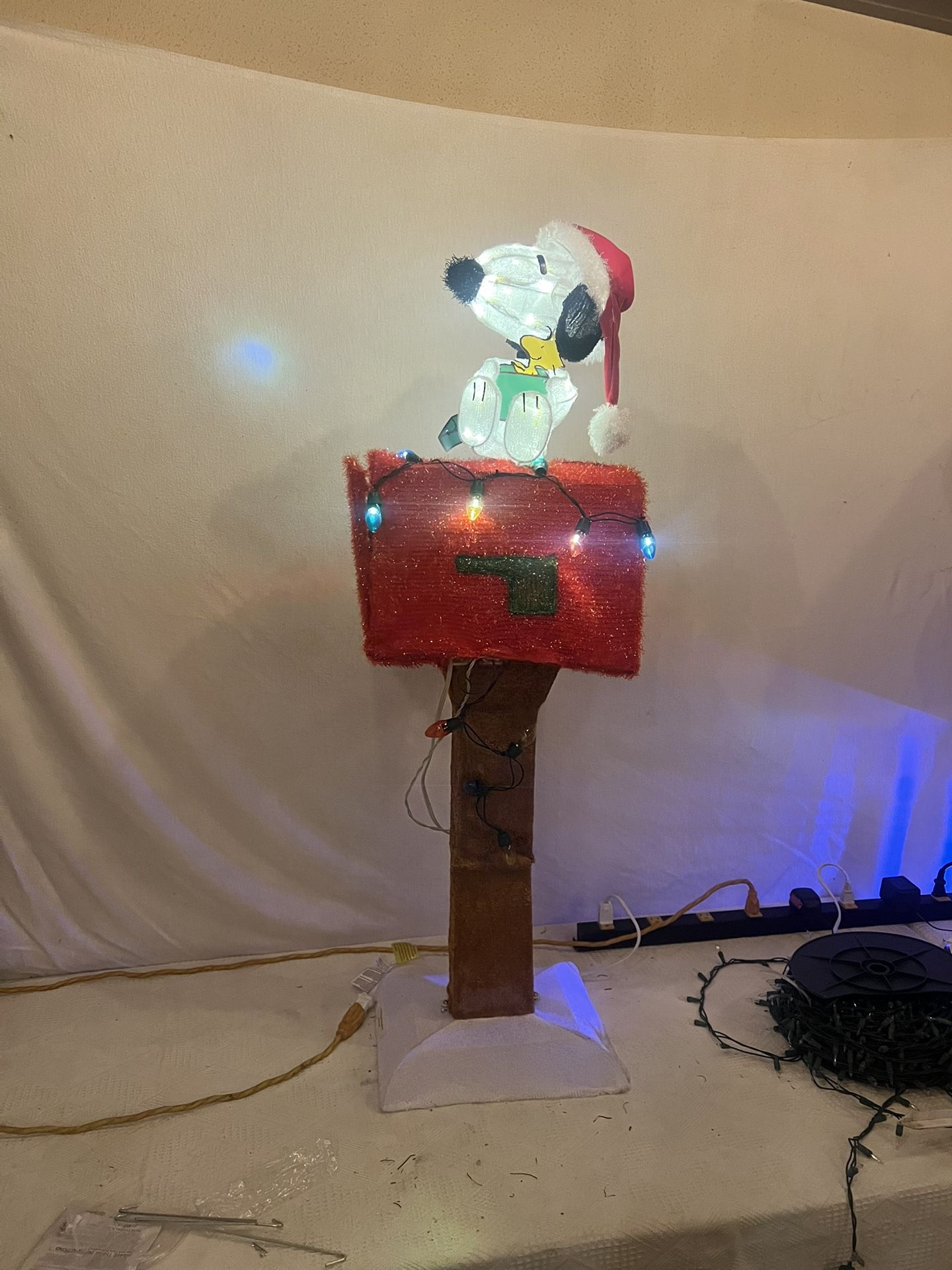Peanuts Animated Pre-Lit Snoopy Woodstock Mailbox 48" Tall Christmas