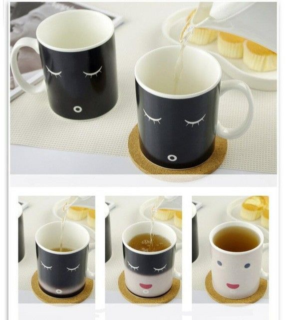 Smiley face heat changing drinking coffee cup