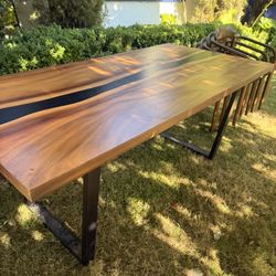 World Market Live Edge Wood Dining Table + 8 Solid Wood Chairs