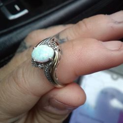 Beautiful Opal Iridescent Gold And Silver Ring