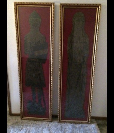 Authentic English Brass Rubbings - Sir John and Lady de Creke (1325) in Ornate Frames.
