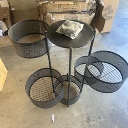 Modern Black Metal Storage Basket Stand with Table Top – 5 Tier Organizer