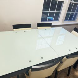 Modern Glass Dining Table Set-Seats 6( Extends to 8)