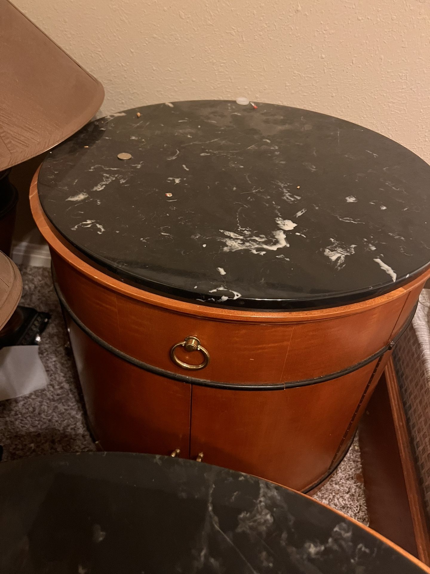 Circular Side Table/ Drawer X2