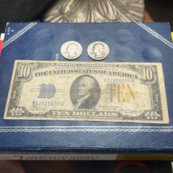 Washington Silver Quarters And $10 North African Silver Certificate