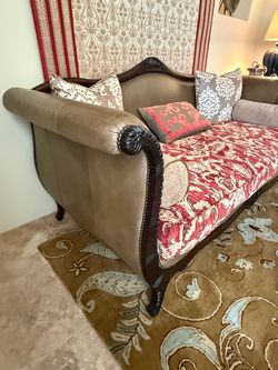 Leather Rolled Arm Sofa with Ottoman